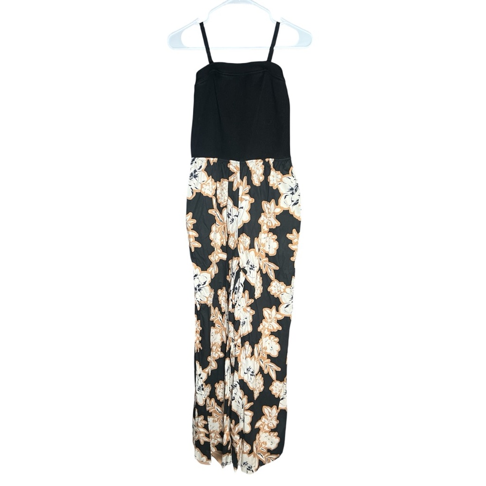 Evereve Miley Black Floral Wide-Leg jumpsuit L - Picture 2 of 6